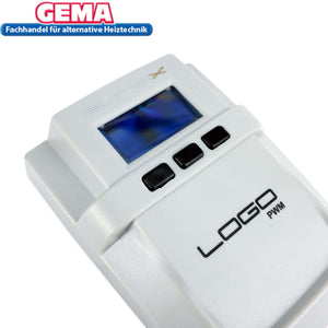 Steuergerät für alternative Heiztechnik mit farbigem Display und Tasten, passend für innovative Heizsysteme.