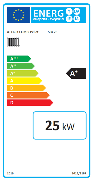 Energieeffizienzlabel für Attack SLX Combi 25 kW Kombikessel für Holz und Pellets