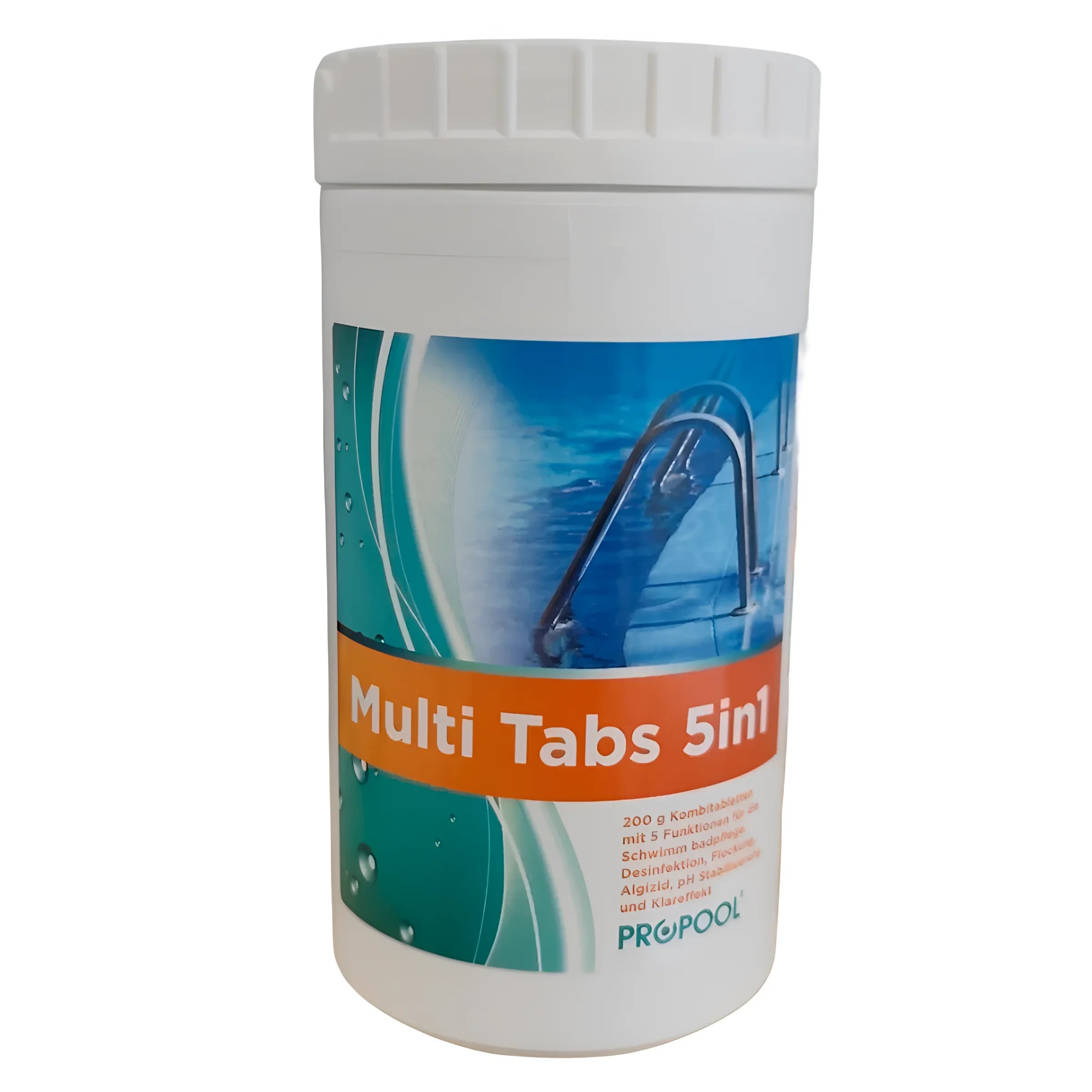 Weiße Verpackung der Multi Tabs 5 in 1 Poolchemie für Pflege und Reinigung