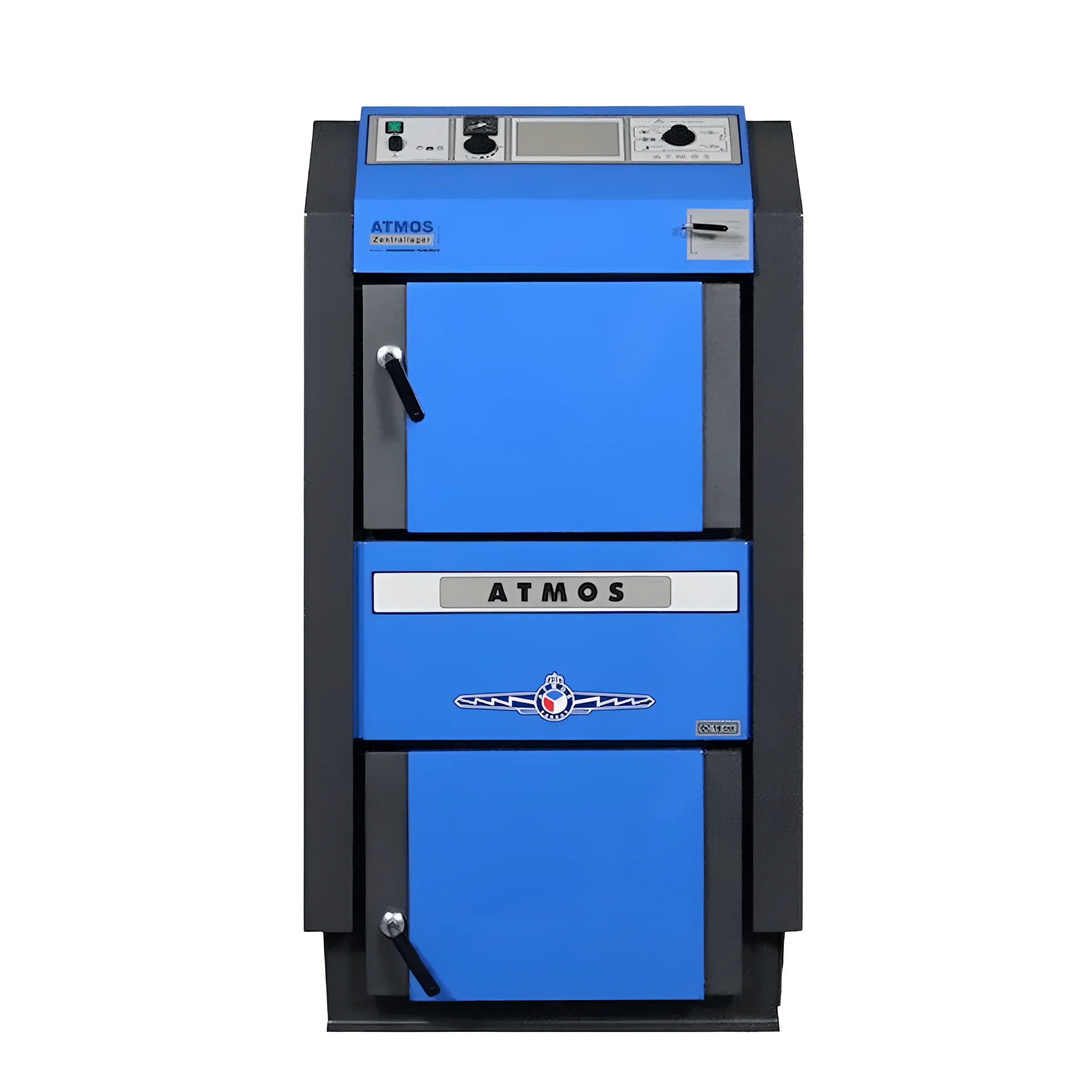 Blaue und graue Atmos Holzvergaser Atmos DC 40SE Gaskessel aus der GSE Serie