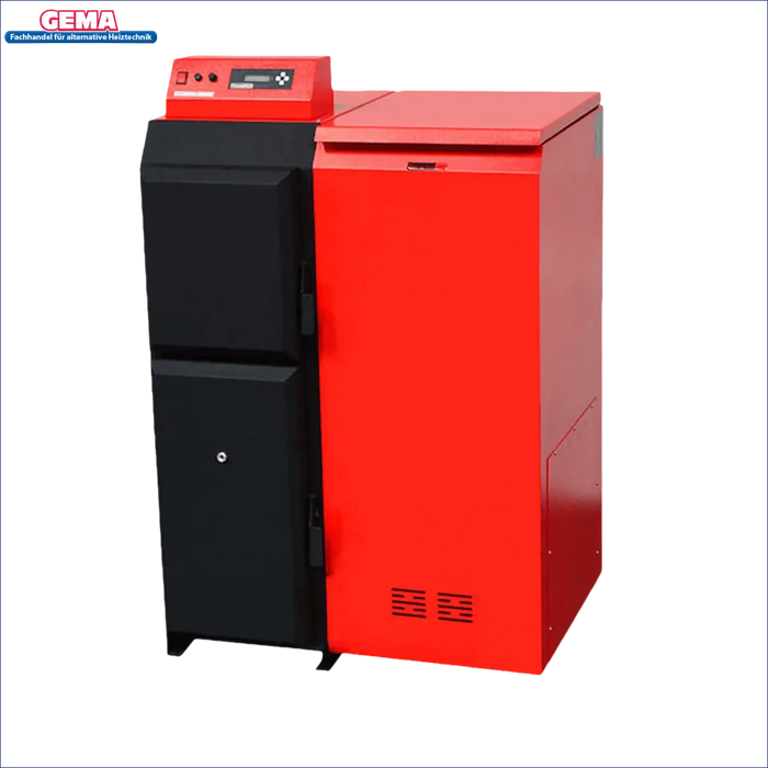 Rote und schwarze Heizungseinheit Thermoflux Pelling 25/230 mit Hygienespeicher