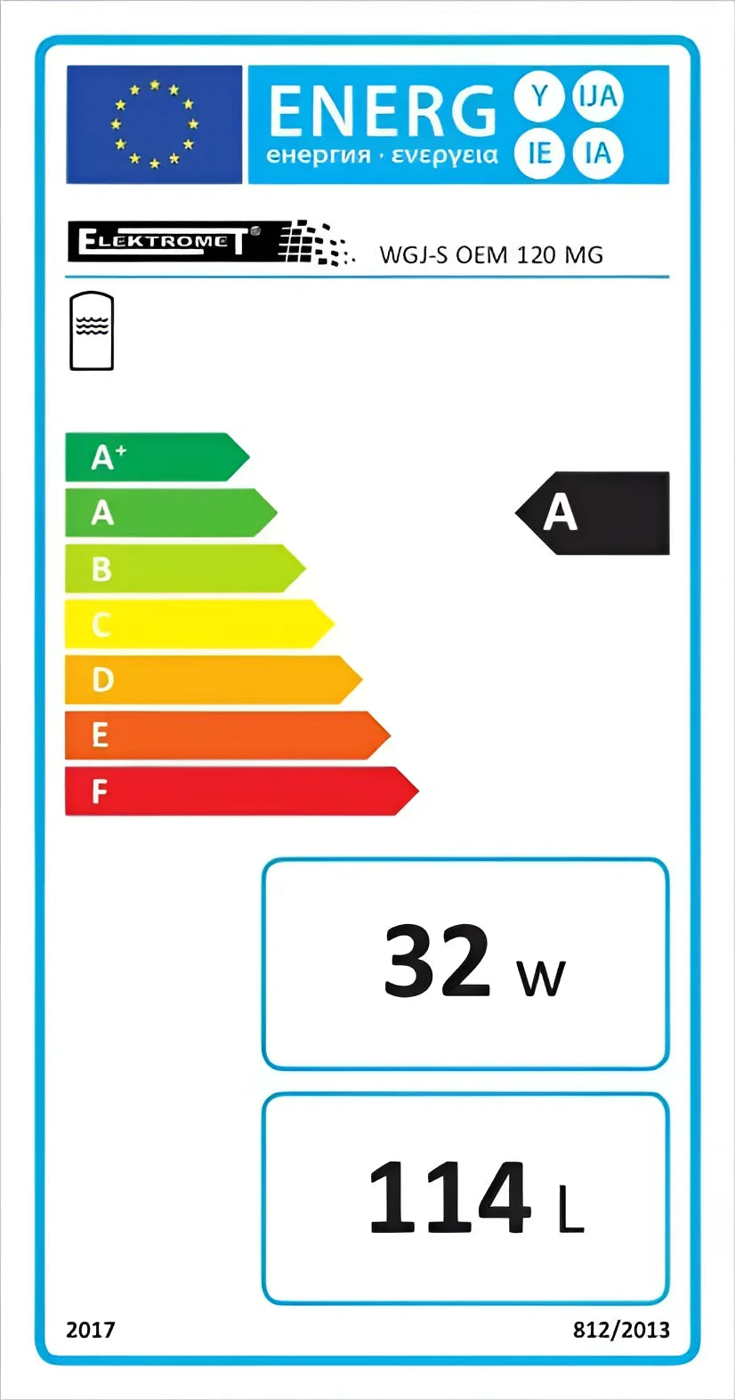 Energieeffizienz-Label beim Warmwasserspeicher 120 L mit Incoloy 825 Heizstab