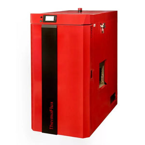 Roter, klobiger Industriespeicher für die Thermoflux PID Logic Kombi 45 kW Heizungsanlage