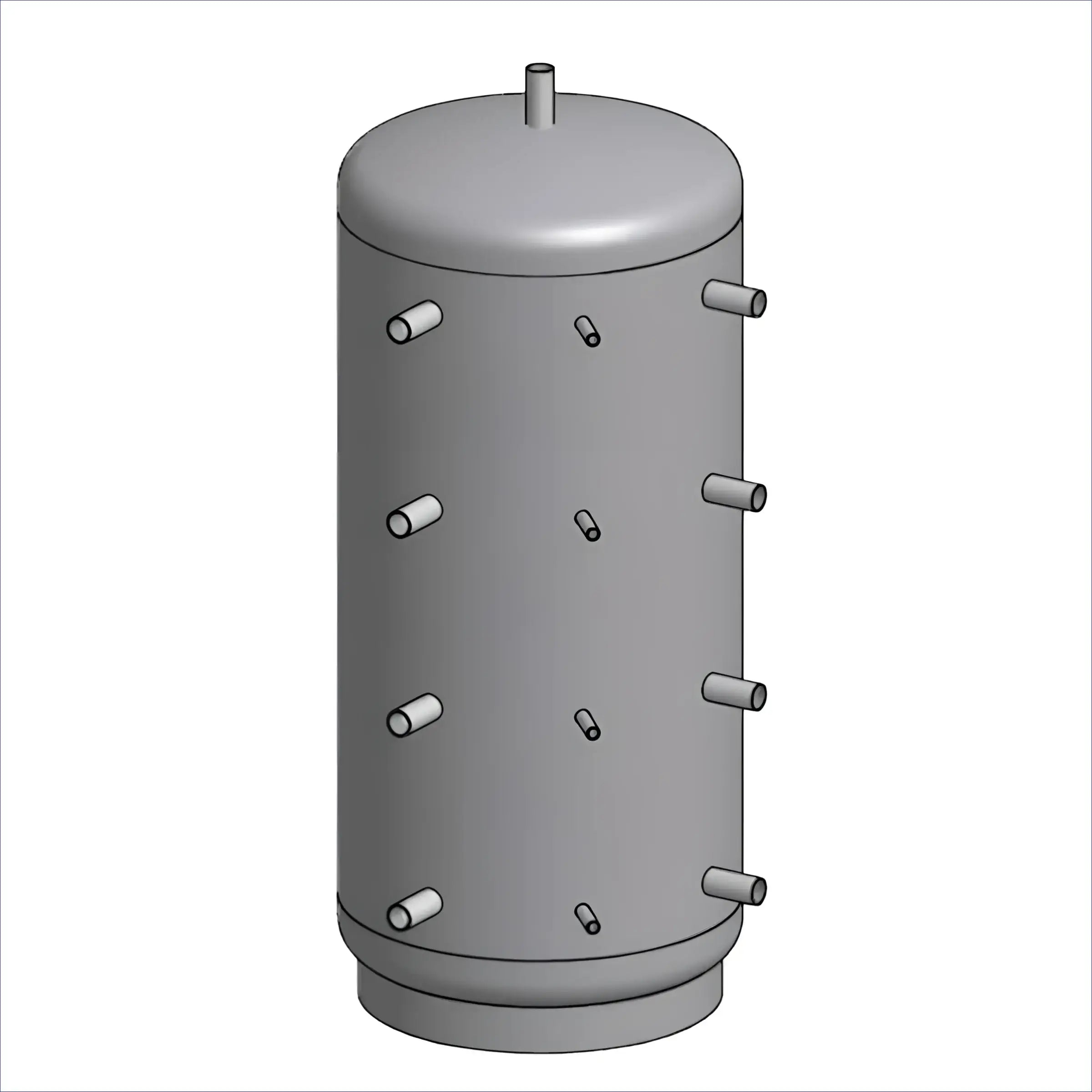 Grauer zylindrischer Tank mit mehreren Anschlüssen für Thermoflux Pelling 25/230 ohne WT