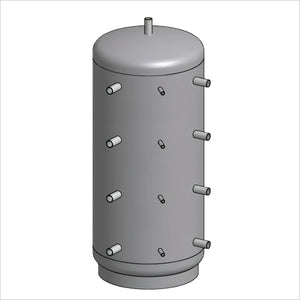 Grauer zylindrischer Tank mit mehreren Anschlüssen für Thermoflux Pelling 25/230 ohne WT