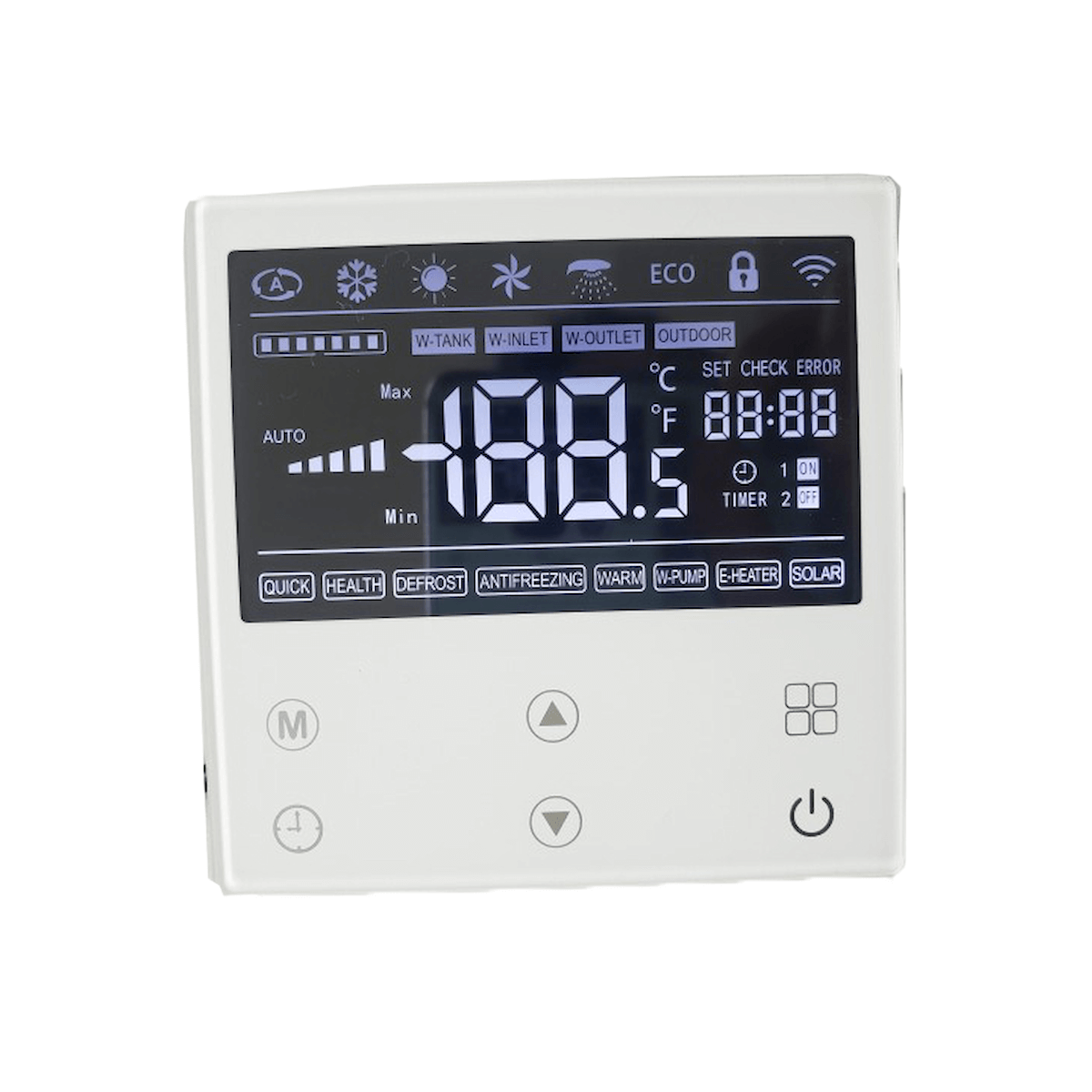 Steuergerät für Luft-Wasser-Wärmepumpe TERMA mit digitalem Display und Temperaturanzeigen ❄️🌡️