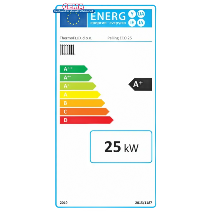 Energieeffizienzlabel auf Thermoflux Pelling 25/230 mit Hygienespeicher