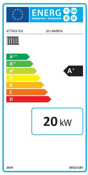 Energieeffizienzlabel für Heizgerät Attack SLX Lambda Touch 20 kW Holzvergaser