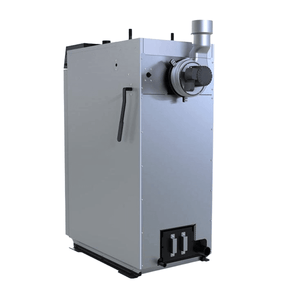 Silberner industrieller Kessel für Holzvergaser Holzvergaserkessel Defro Optima HG 25 kW