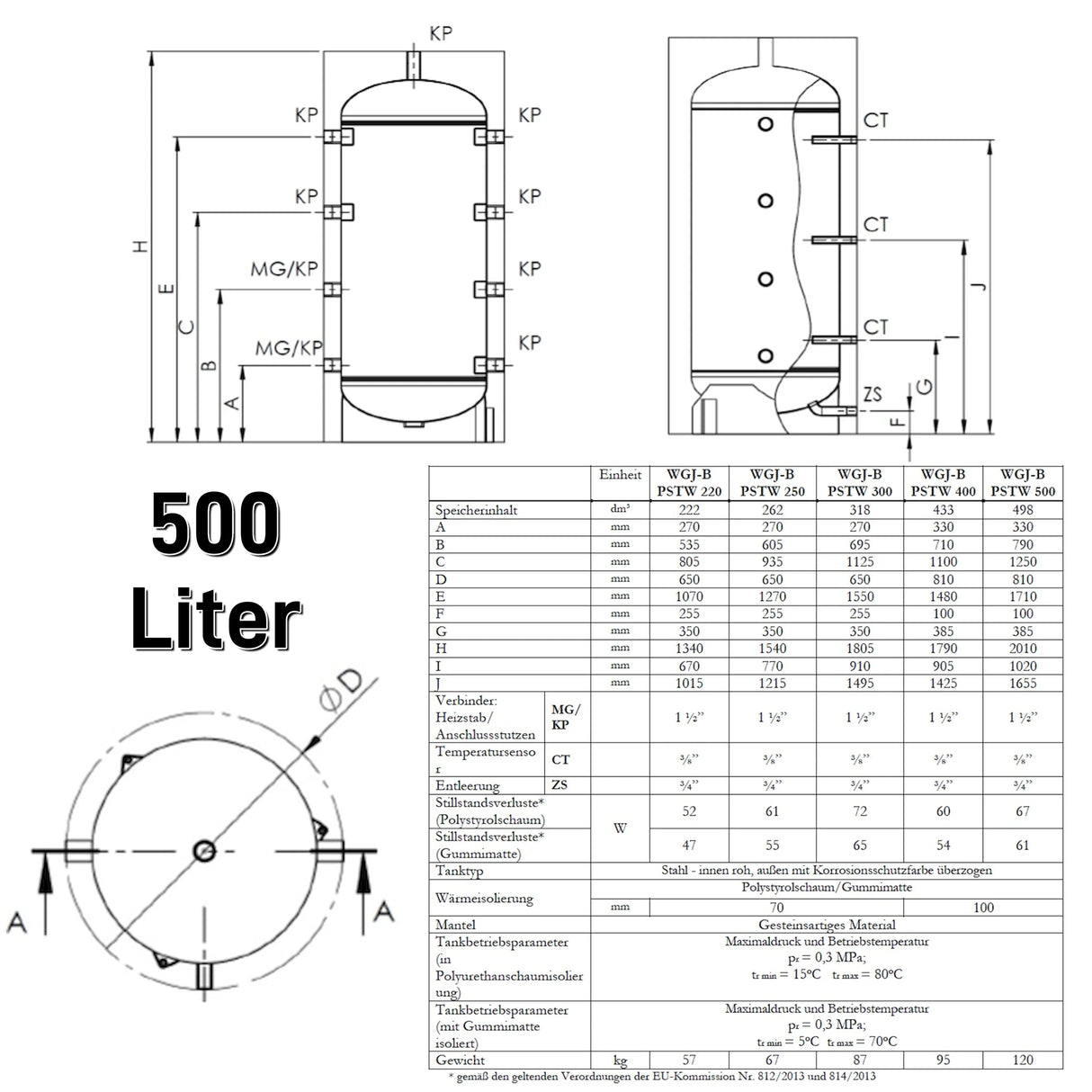 Heating water buffer memory 500 liters