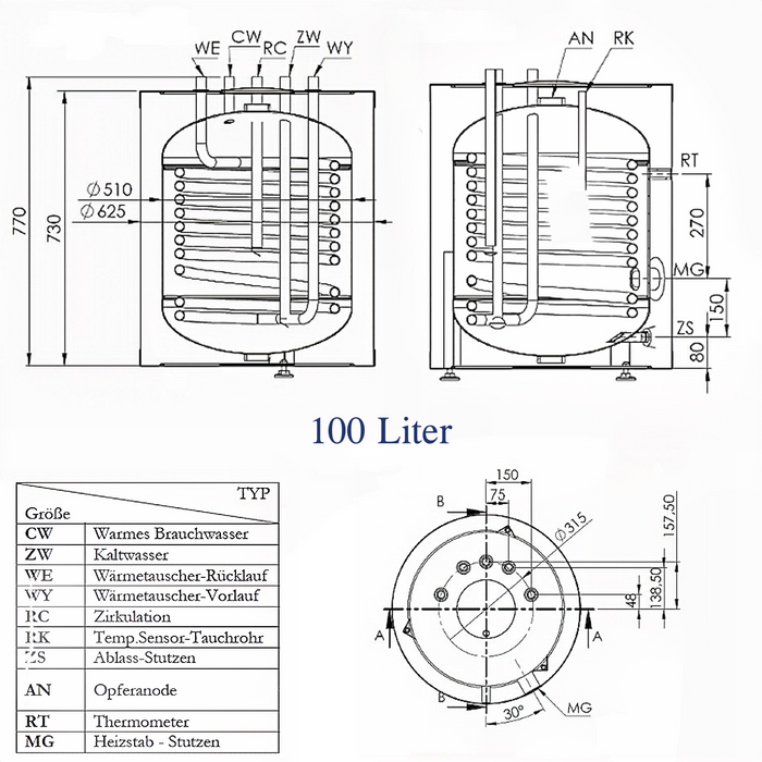 Warmwasserspeicher |Trinkwasserspeicher | Brauchwasserspeicher | 100L- 120L-150L