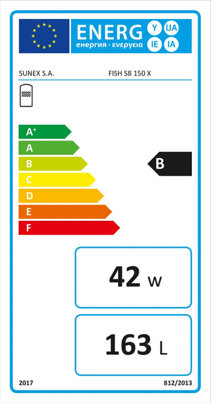 Energieeffizienzlabel für Sunex Fish stehender Warmwasserspeicher S235JR mit Leistungsangaben