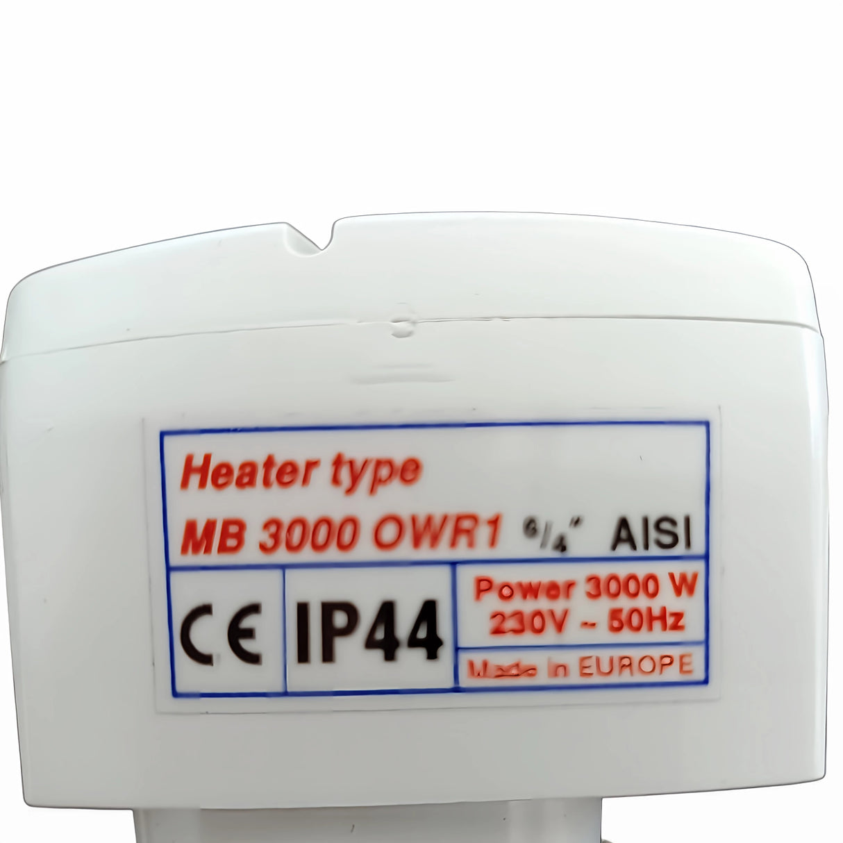 3 kW/230 V – eilimint téimh leictreach le haghaidh uisce óil agus stórála uisce tí