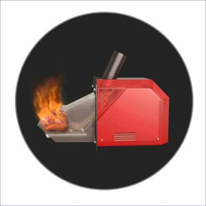 Roter Pelletofen mit Flammen für effizientes Heizen im Attack SLX Kombi 30 kW