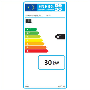 Energieeffizienzlabel für den Attack SLX Kombi 30 kW Holz- und Pelletkessel
