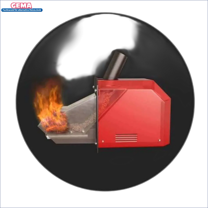 Rotierter Pelletofen mit Flammen für den Attack SLX Kombikessel 20 kW
