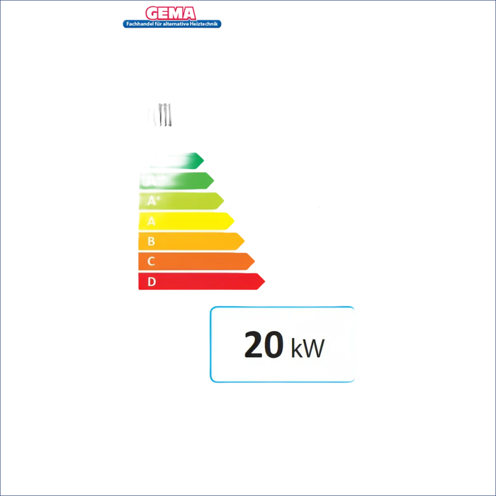 Energieeffizienz-Label für den Attack SLX Kombikessel für Holz und Pellets 20 kW