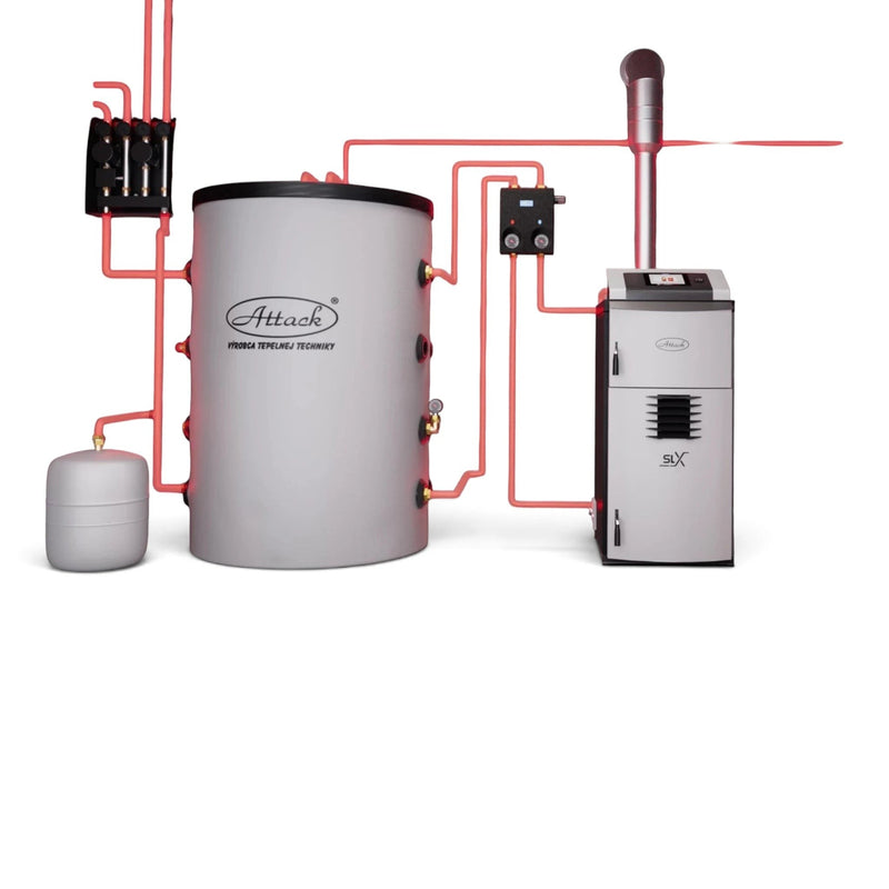 Schematische Systemdarstellung des ATTACK SLX PROFI mit Pufferspeicher und Heizkreis