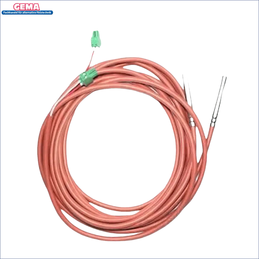 Gekrümmtes rosa Kabel mit grünem Stecker und Metallsonden für Attack Speicherfühler-Set