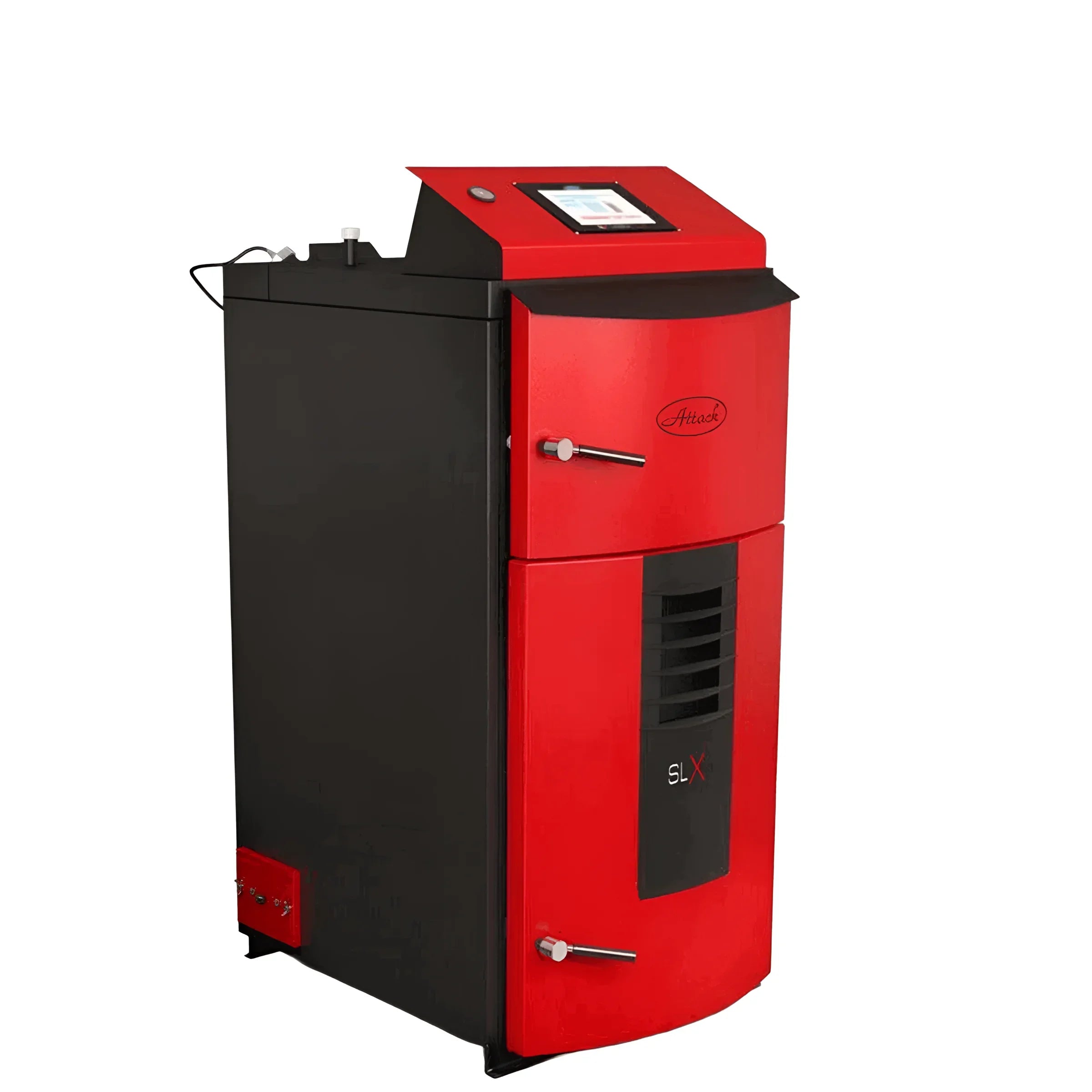 Rotes und schwarzes Heizsystem aus Holzvergaser Attack SLX Lambda Touch 35 kW