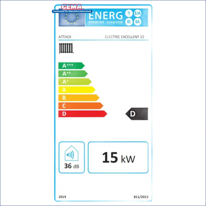 Energieeffizienzlabel für den Elektrokessel ATTACK Electric Exellent 15 kW