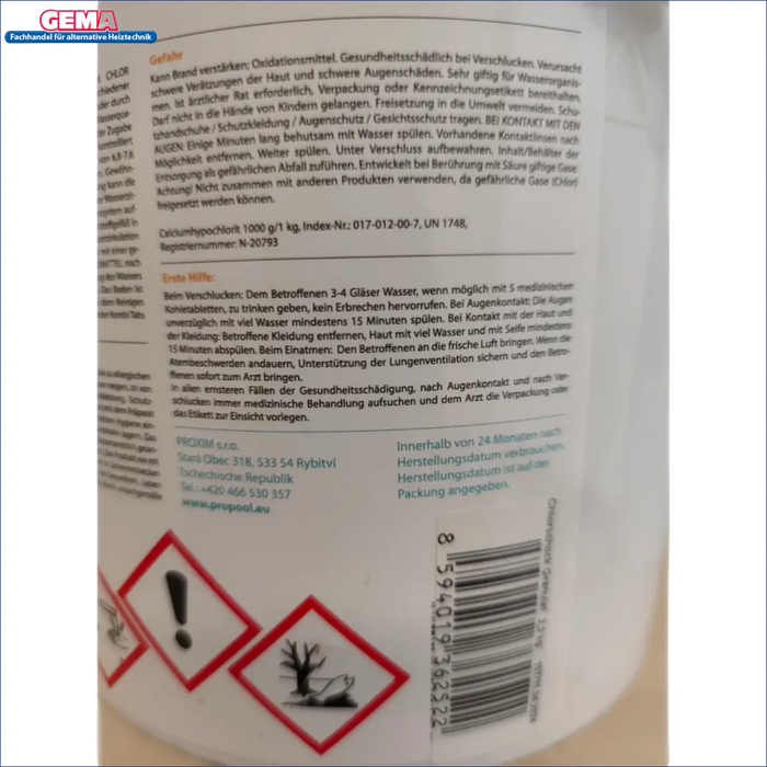 Chemikalienproduktetikett für Chlor Schock Granulat schnelllöslich