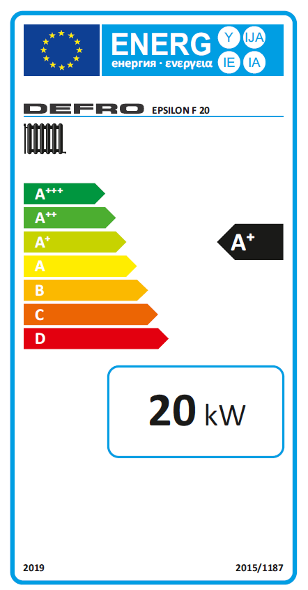 Defro Epsilon F Granulinis katilas 20 kW su automatiniu šilumokaičio valymu ir pelenų šalinimu - GEMA Parduotuvė