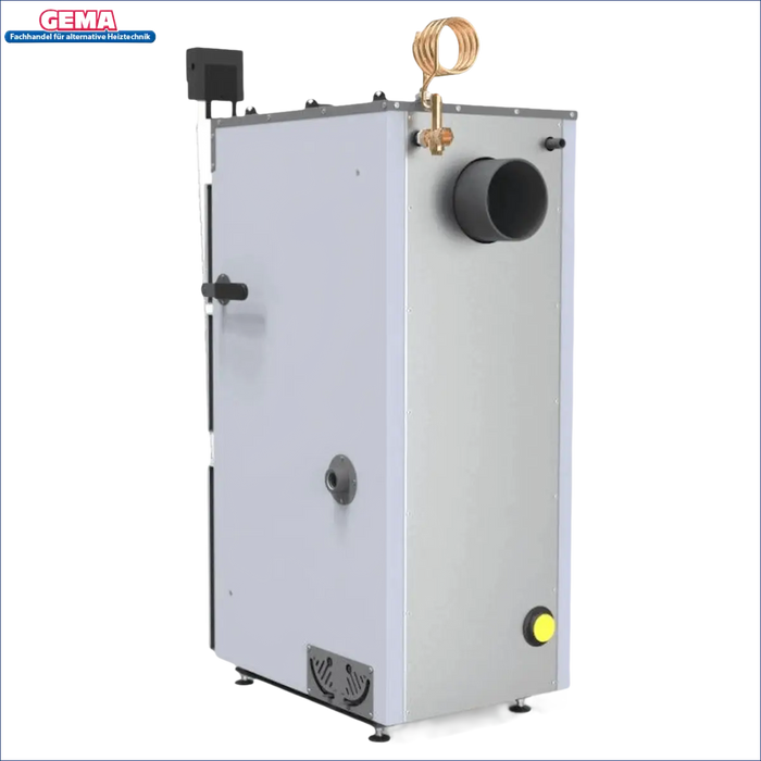 Silber und weiße Heizungsanlage für den Defro Firewood Plus 15 kW
