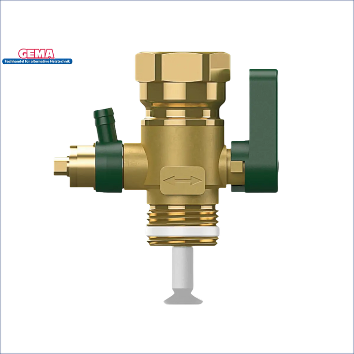 Messingarmatur mit grünem Griff für Heizsystem Defro Komfort Ekopell 14 kW