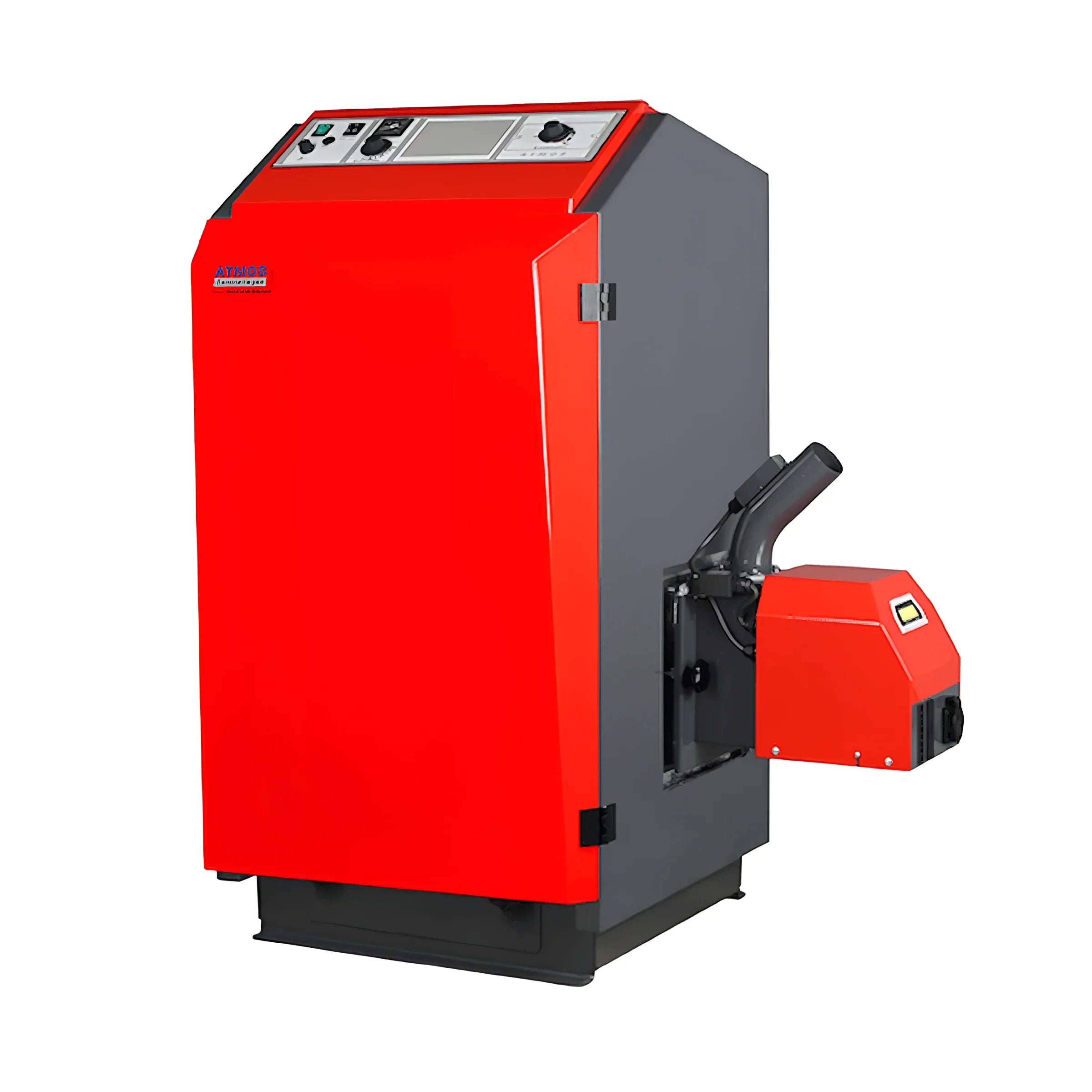 Pelletkessel Atmos P14 in rot, Heizkessel mit Scheitholzfunktion für effiziente Wärme 🛠️🔥.