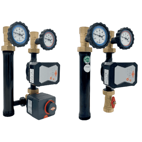 Pumpengruppe mit 3-Wege-Mischer, Stellmotor und Wita-Hocheffizienzpumpe.