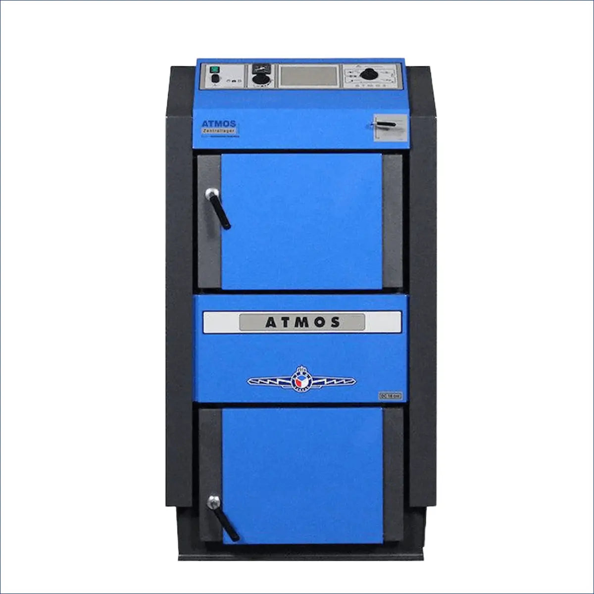 Atmos Holzvergaser Atmos GSE Serie 50 kW in Blau und Grau für effiziente Heizung