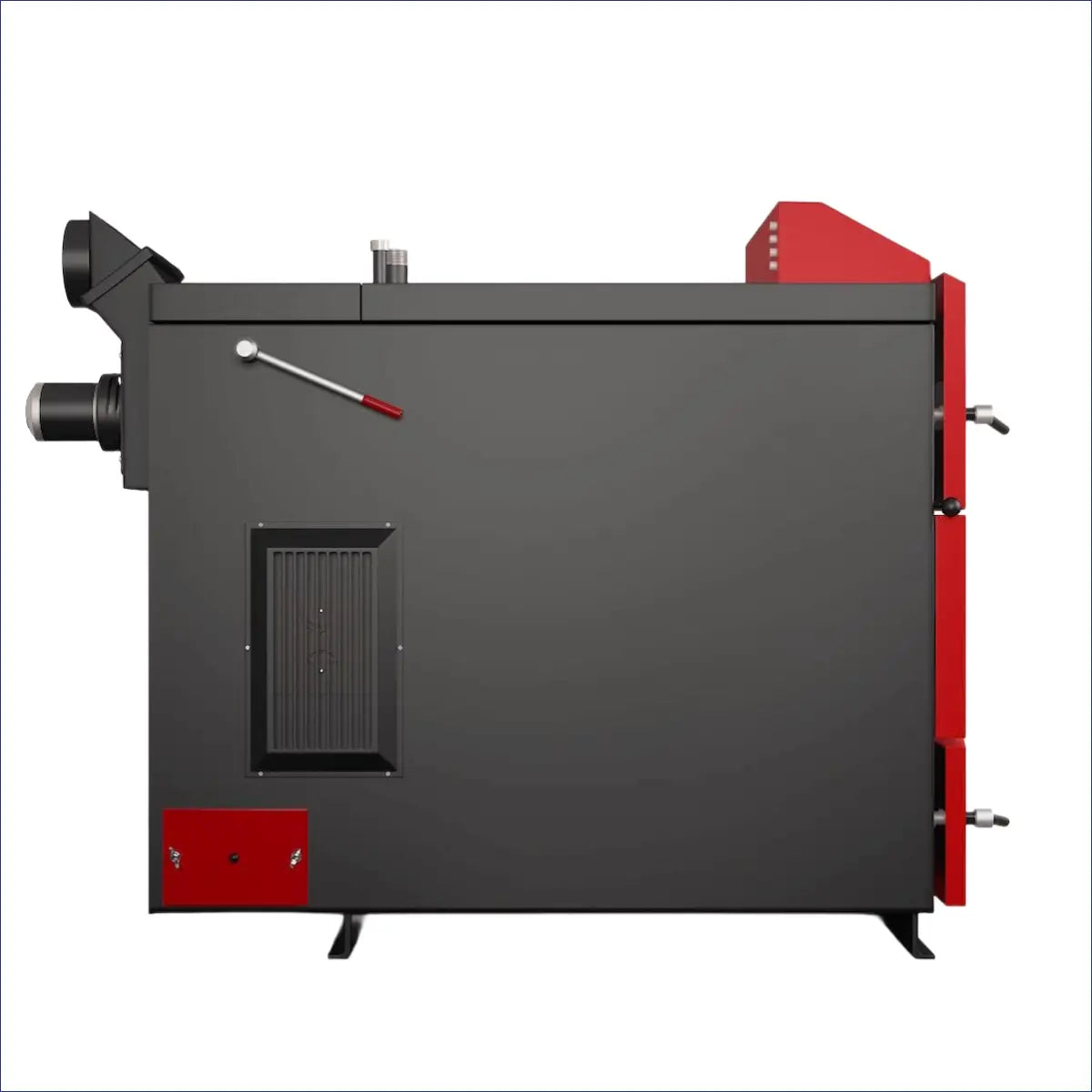 Graue und rote Industrieheizung für große Gebäude im Produkt Holzvergaser Attack DPX Profi 80 kW