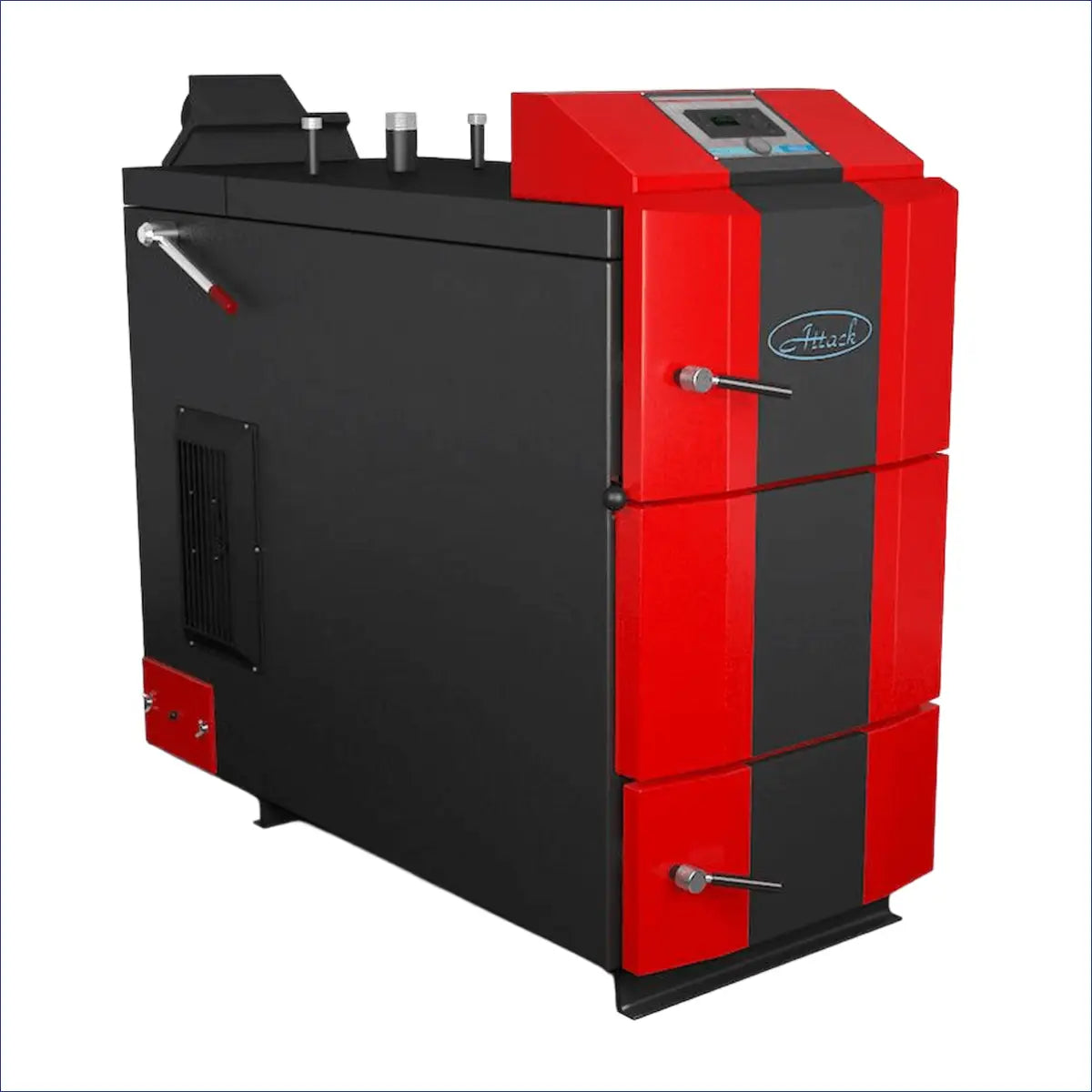 Rot und schwarzer Heizkessel Holzvergaser Attack DPX Profi 80 kW für große Gebäude