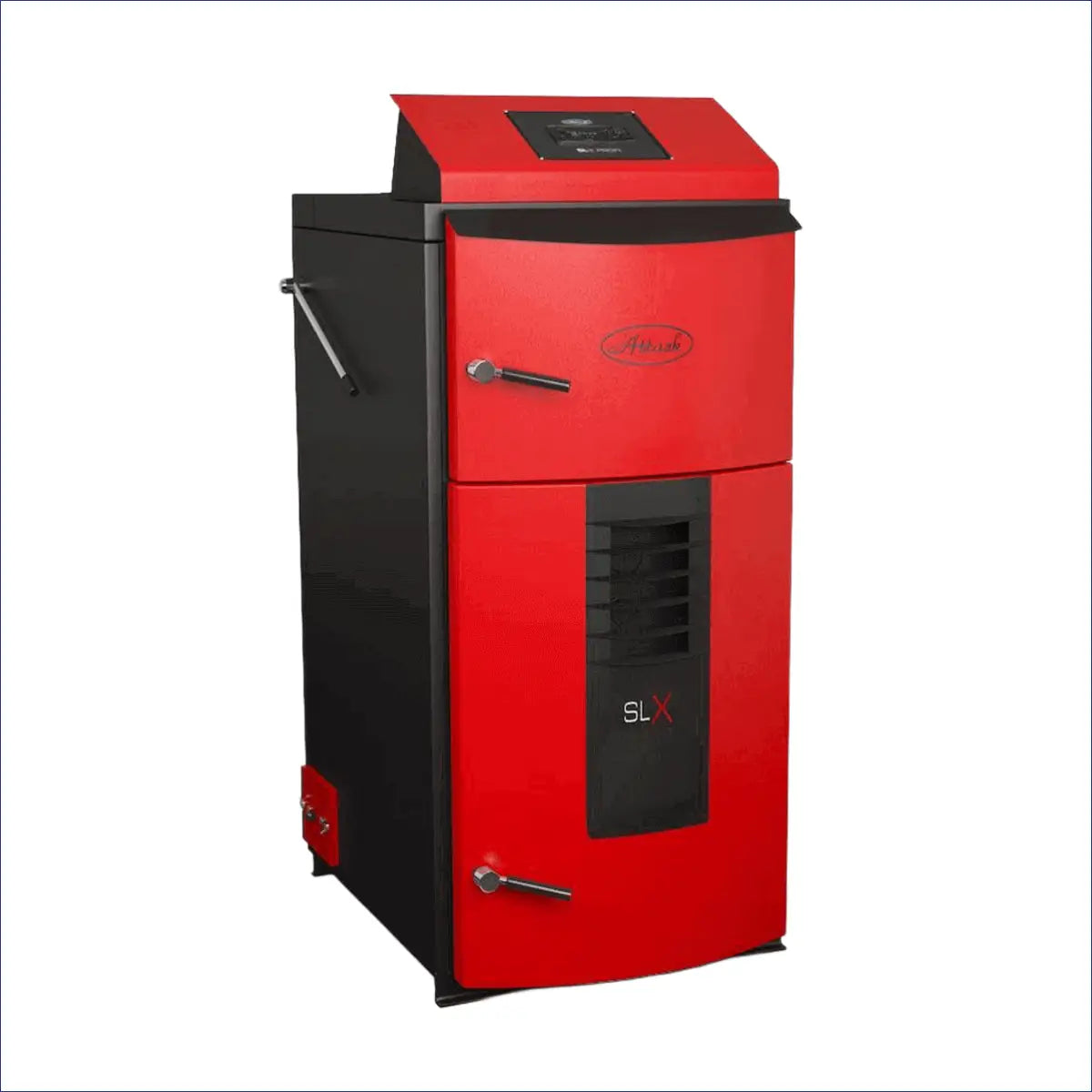 Roter und schwarzer Holzvergaser-Heizkessel Attack SLX Profi 40 kW für effiziente Holzheizung