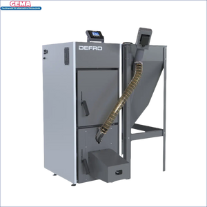 Grauer und weißer Pelletkessel mit Hopper für Pelletsystem NEXTPELL+ 16 kW
