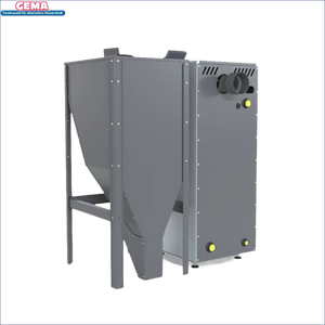 Grauer Industriehopper und Schrank für Pelletkessel NEXTPELL+ 16 kW