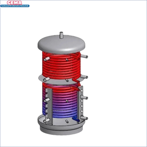 Cutaway-Ansicht eines Schichtspeichers mit 2 Wärmetauschern, ideal für Boiler-Zubehör