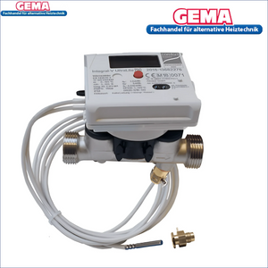Elektronischer Wärmemengenzähler 1 Zoll Set Qp 2,5m³/h mit Sensoren und Messingverschraubungen, horizontalen Ein