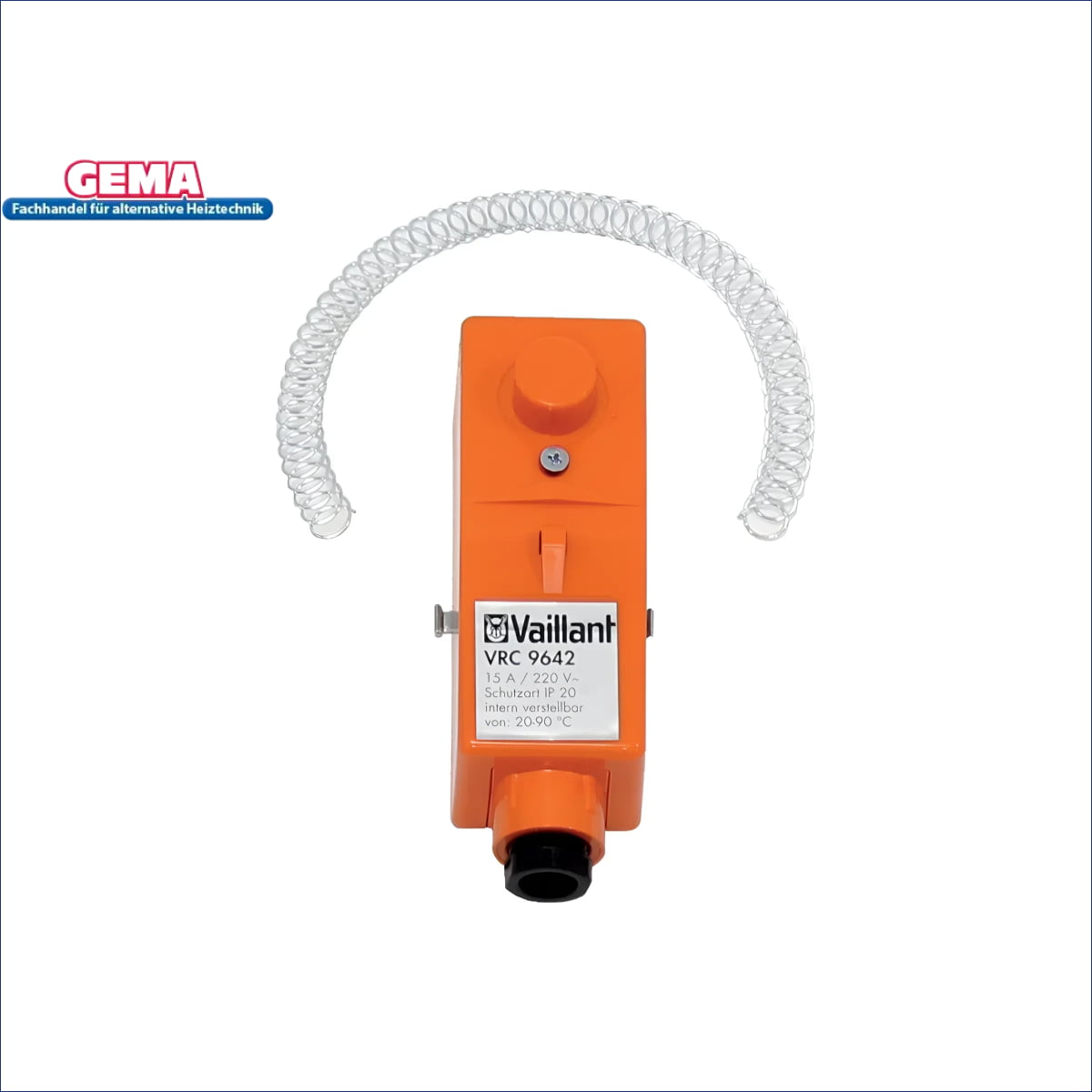 Orange Vaillant VRC 9642 Anlegethermostat mit Umschaltkontakt und Kabel für Boiler-Zubehör