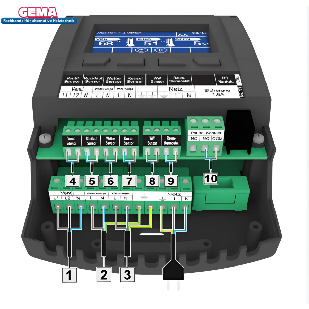 Elektronische Steuereinheit mit Verkabelungsdiagramm für Witterungsgeführter Heizkreisregler EU-I-1 CWU