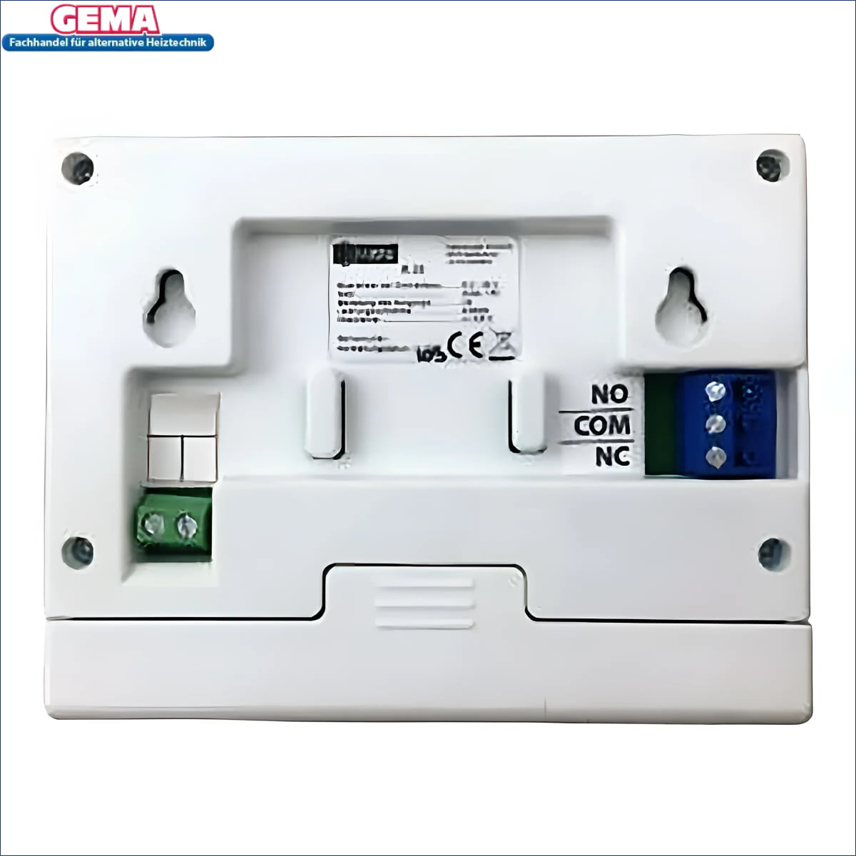 Weiße elektronische Steuerbox mit Anschlüssen für Zimmerregler Master und Wochensteuerung