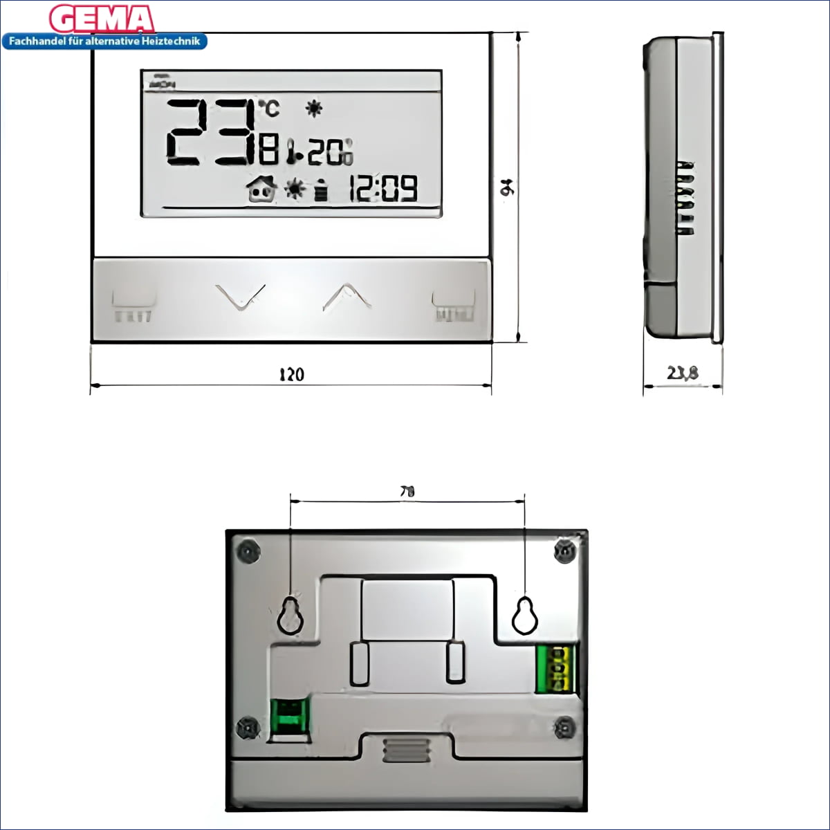 Aluminium thermostat mit Maßen für Zimmerregler Master und Wochensteuerung bei Boilers