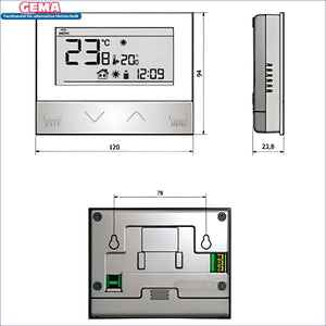 Aluminium thermostat mit Maßen für Zimmerregler Master und Wochensteuerung bei Boilers