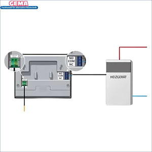 Wiring diagram eines Zimmerregler Master und Boiler für Wochensteuerung mit Hintergrundbeleuchtung