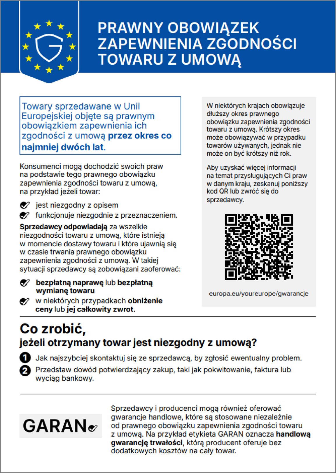 Zharmonizowane zawiadomienie UE dotyczące ustawowej gwarancji zgodności